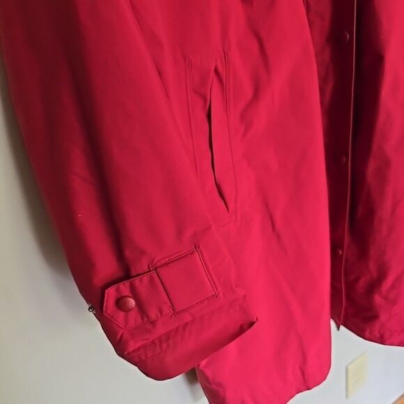 LL Bean Women's Red Hooded Knee-Length Rain Jacket Trench Coat Full Zip Size XL - Picture 3 of 8